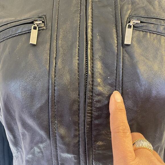 Style & Company Women's S Black Leather Rip Knit Jacket Full Zip High Neck Goth - Picture 11 of 12